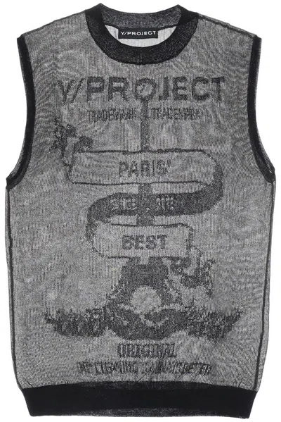Y/PROJECT LOGO INTARSIA KNITTED SEMI-SHEER JUMPER