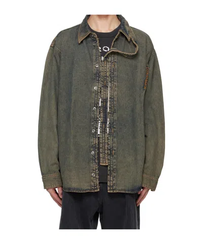 Y/project Long-sleeved Denim Shirt In Black
