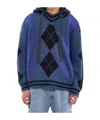 Y/project Y Project Women Embroidered Stretch Cotton Blend Oversize Sweater In Blue/grey/argyle