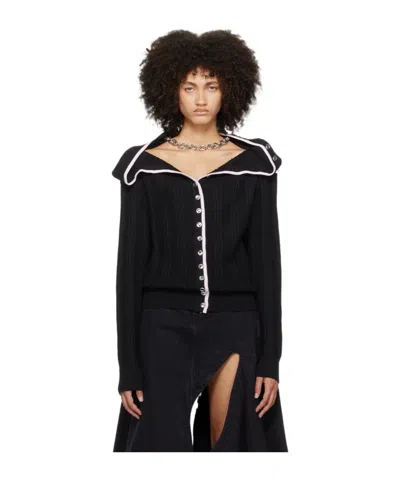 Y/project Lotus Leaf Edge Knitted Cardigan In Black
