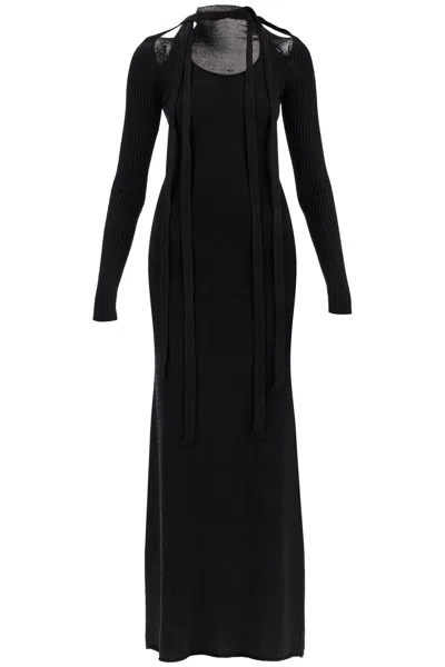 Y/project Maxi Stretch Knit Dress With Shoulder Cutouts In Black
