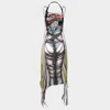 Y/project Multicolor Bondage Print Midi Dress In Taupe/green
