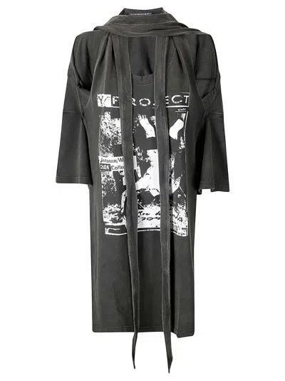 Y/project Multiscarf Rock Band Print Dress In Vintage Black