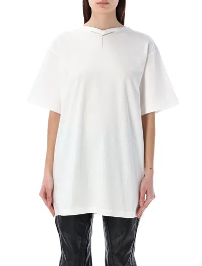 Y/project Optic White T-shirt With Ribbed V Collar And Logo Applique