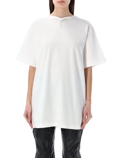 Y/project Optic White T-shirt With Ribbed V Collar And Logo Applique In White