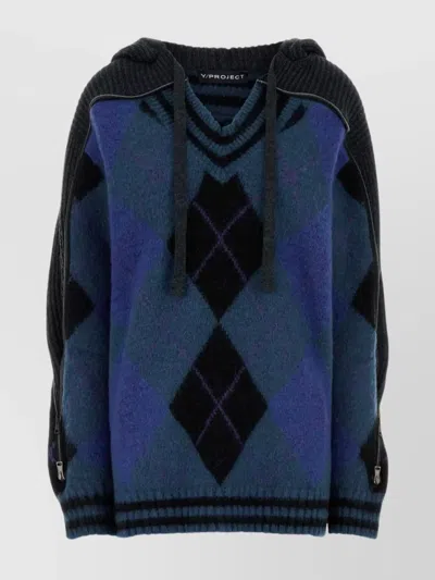 Y/PROJECT OVERSIZE SWEATER WITH EMBROIDERED ARGYLE PATTERN