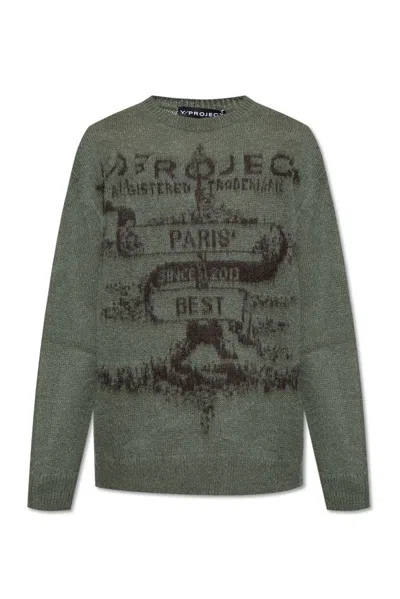 Y/project Y Project Paris Best Intarsia Crewneck Jmuper In Green