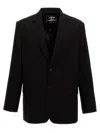 Y/project 'structured Shoulders Logo Embossed Blazer' In Black