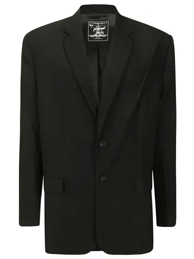 Y/project Pinched Logo-embroidered Wool Blazer In Black