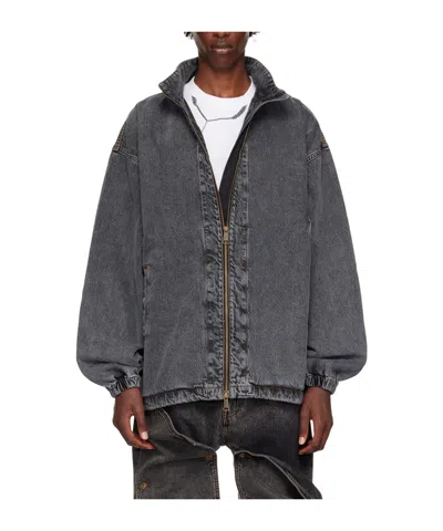 Y/project Pinched Logo Denim Coat In Black
