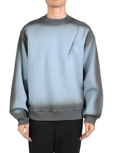 Y/project Blue Pinched Logo Sweatshirt In Blue/grey