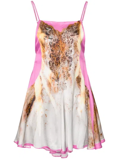 Y/project Pink Lace Print Satin Dress