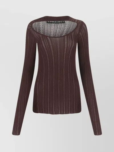 Y/project Ribbed Texture Round Neck Long Sleeves Top In Burgundy
