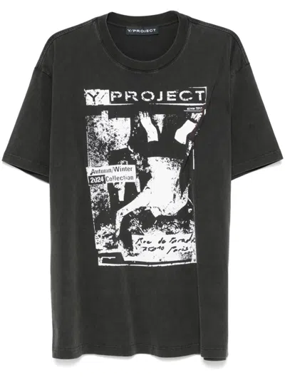 Y/project Rock Band Print Pinched Logo T-shirt In Black