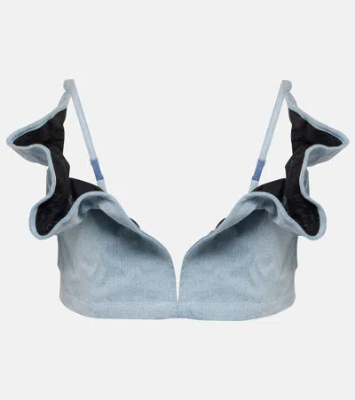 Y/project Ruffled Denim Bra Top In Blue