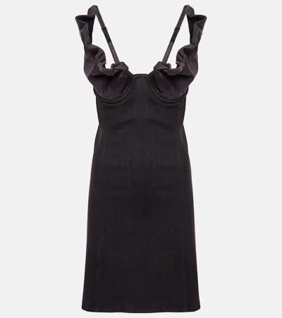 Y/project Ruffled Denim Minidress In Black