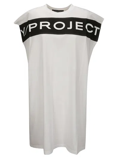 Y/project Scrunched Logo Tank Dress In Optic White
