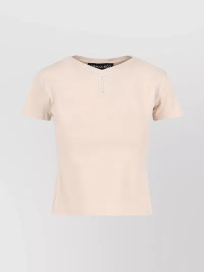 Y/project Short Sleeves V Neck Plain Metal Detail In Pink
