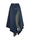 Y/project Y Project Denim Midi Skirt With Cut Out Details In Evergreen Vintage Blue
