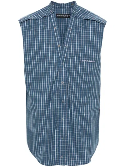 Y/project Sleeveless Shirt With Check Pattern In Blue