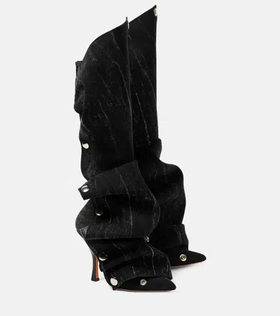 Y/PROJECT SNAP DENIM KNEE-HIGH BOOTS