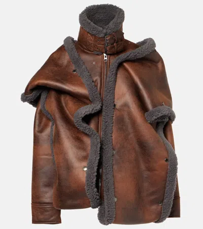 Y/project Snap Off Faux Shearling-trimmed Jacket In Brown