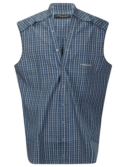 Y/project Snap Off Gillet In Blue Check