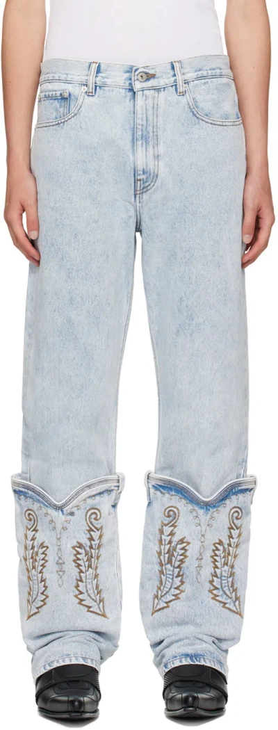 Y/project Ssense Exclusive Blue Cowboy Cuff Jeans In Ice Blue