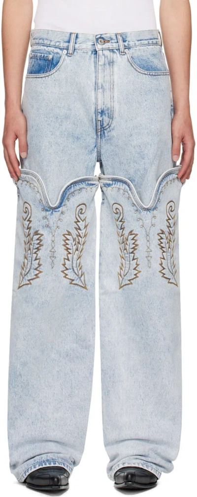 Y/project Ssense Exclusive Blue Maxi Cowboy Cuff Jeans In Ice Blue