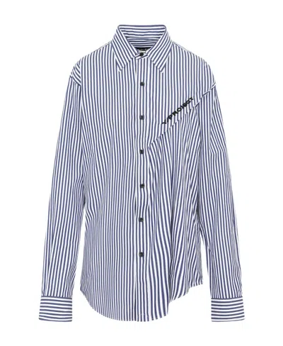 Y/project Striped Ruffled Logo-embroidered Shirt In White