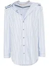 Y/project Womens Evergreen Blue Stripe Logo-embroidered Stripe-pattern Organic-cotton Shirt In Blue