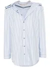 Y/project Womens Evergreen Blue Stripe Logo-embroidered Stripe-pattern Organic-cotton Shirt In Blue
