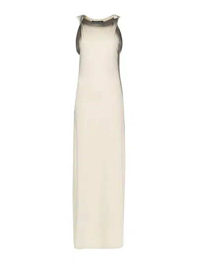 Y/project Twisted Shoulder Cotton Long Dress In Tan