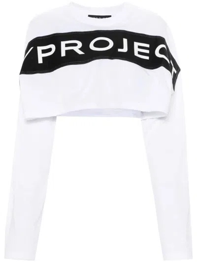 Y/project Cropped-t-shirt Mit Logo-applikation In White