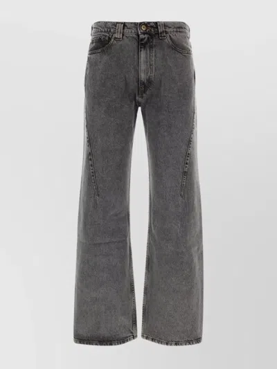 Y/PROJECT WIDE LEG FADED DENIM TROUSERS WITH CONTRAST STITCHING