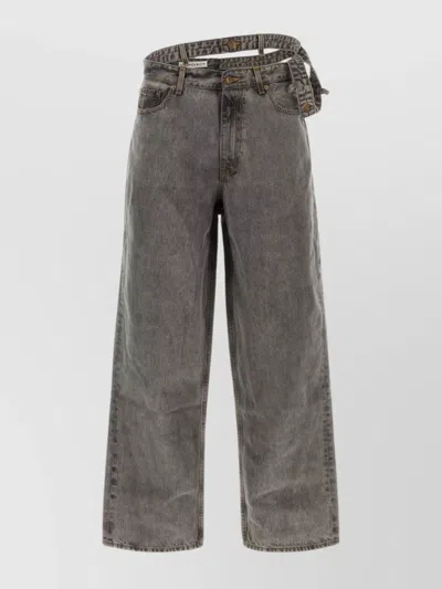 Y/project Wide Leg High-waisted Trousers With Faded Wash In Gray