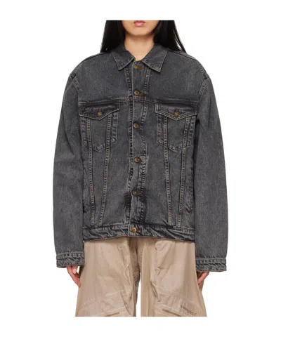 Y/project Wire Lapel Denim Coat In Black