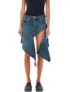 Y/project Denim Mini Skirt With Cut Out Details In Evergreen Vintage Blue
