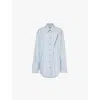 Y/project Womens Evergreen Blue Stripe Logo-embroidered Stripe-pattern Organic-cotton Shirt In Evergreen Blue Stripe
