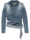 Y/project Cinched Waist Distressed Sleeve Jacket In Blue
