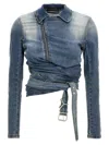 Y/project Cinched Waist Distressed Sleeve Jacket In Blue