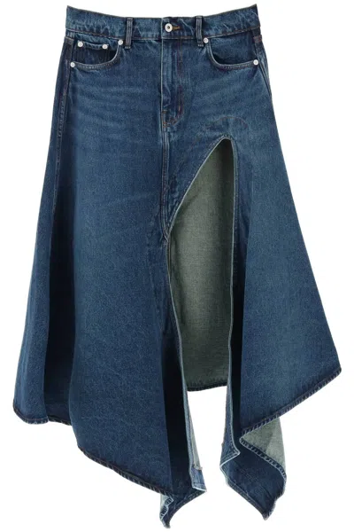 Y/PROJECT Y PROJECT DENIM MIDI SKIRT WITH CUT OUT DETAILS