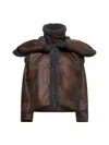 Y/project Brown Snap Off Panel Hood Aviator Faux-shearling Jacket In Brown/grey