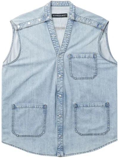 Y/project Patch Pocket Detailing Denim Vest In Blue