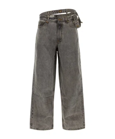 Y/project Double-waist Wide-leg Jeans In Gray