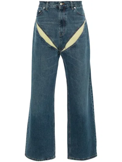 Y/project Organic Cotton Cut-out Denim Jeans In Blue