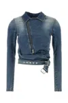 Y/project Cinched Waist Distressed Sleeve Jacket In Blue
