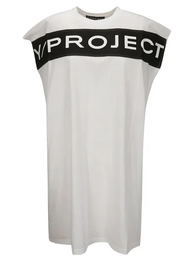 Y/project Logo Printed Sleeveless Mini Dress In White