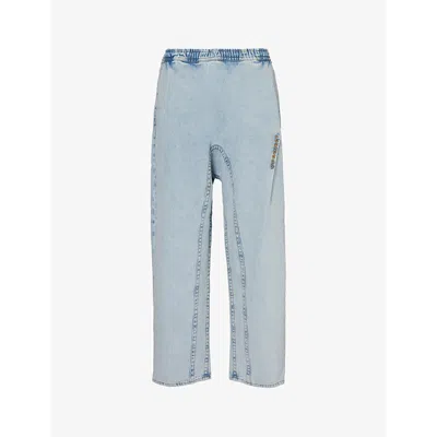 Y/project Pinch Logo-embroidered Wide-leg Organic-denim Jeans In Ice Blue