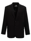 Y/project 'structured Shoulders Logo Embossed Blazer' In Black